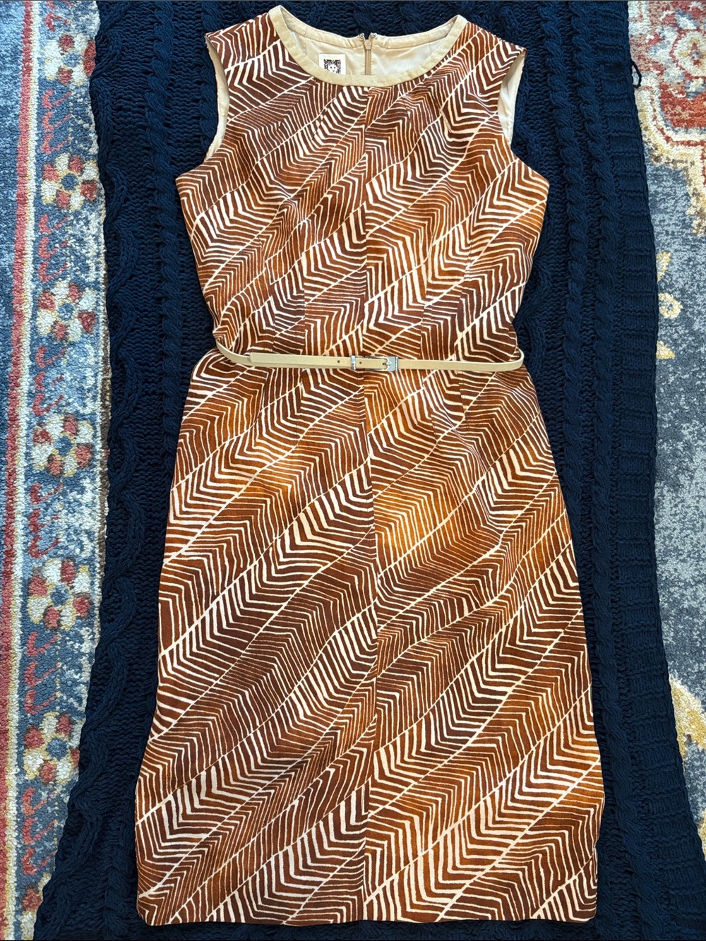 Anne Klein sepia and cream patterned Sleeveless Midi Dress